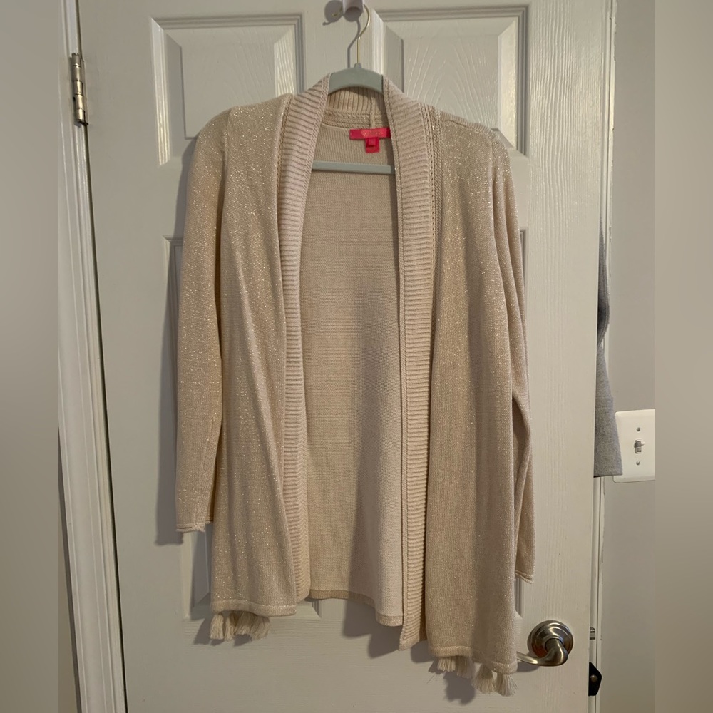 Lilly Pulitzer Gold/Tan Metallic Tassel Cardigan